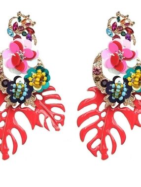 Last One: "Charisma" Red Tropical Statement floral earring